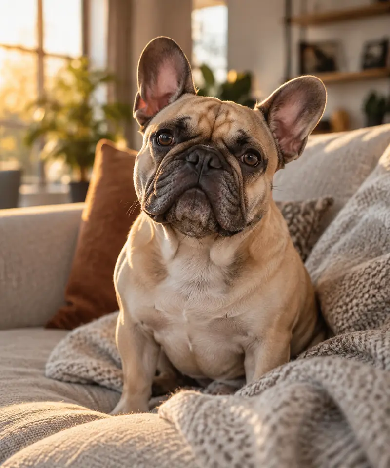 A french bulldog on a sofa